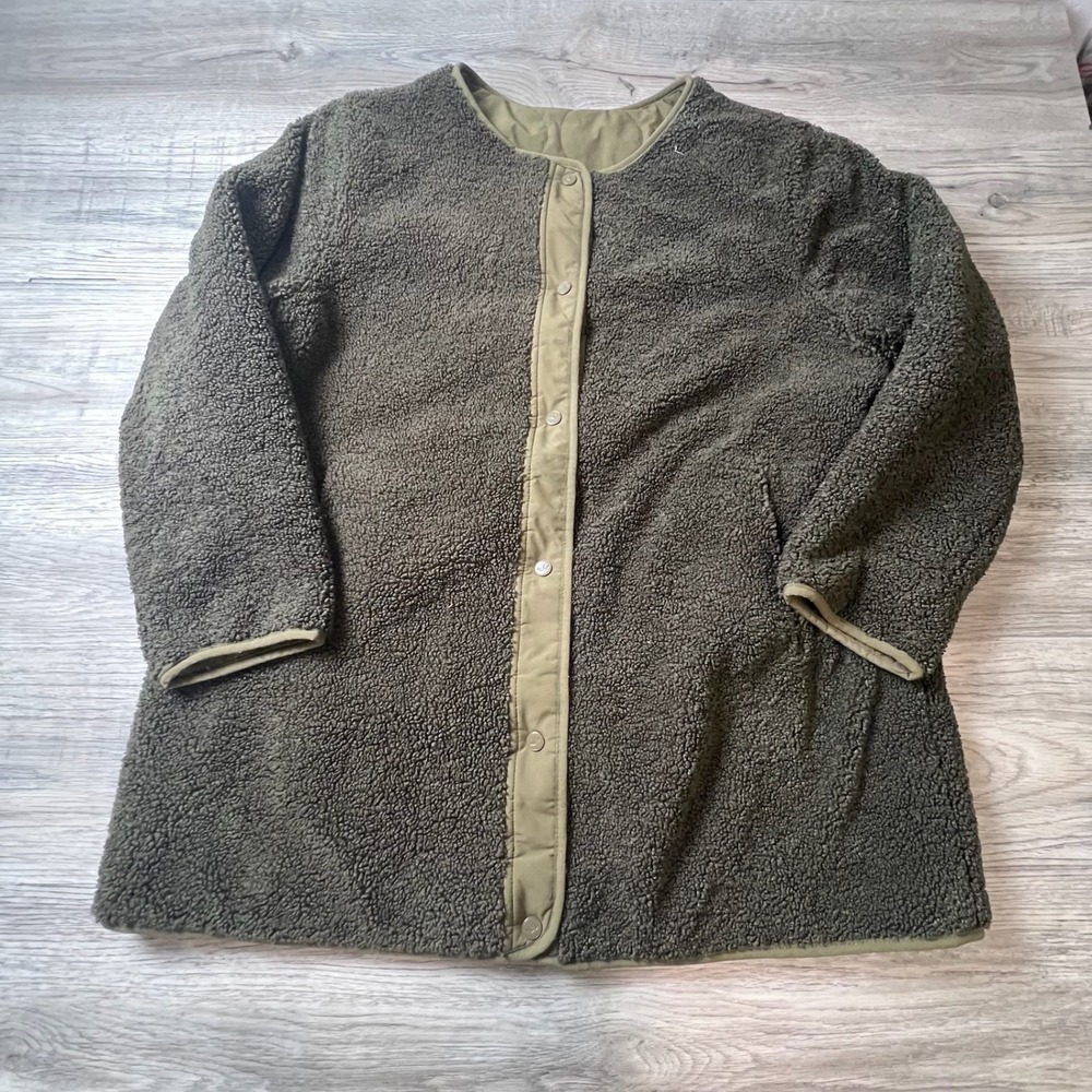 Unbranded Sherpa Fleece Jacket Mens L Olive Green Liner Coat Snap Button Cozy